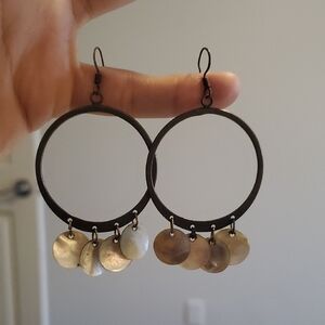 Boho Capiz Shell Brass Hoop Earrings